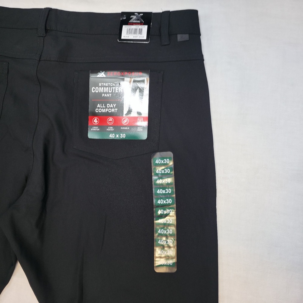 ZeroXposur Commuter Pants‎ Men 40X30 Black 4 Way Stretch Flat Front NEW $70